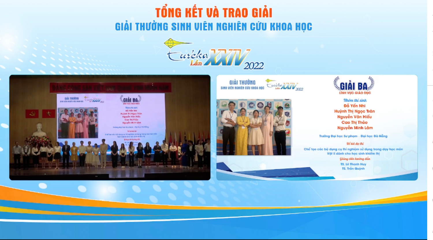 Students of the University of Danang - University of Science and Education achieved good results at the 24th Student Scientific Research Award – Euréka in 2022